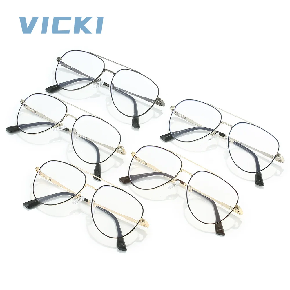 VICKI The New Twin-beam Fashion Men\'s Metal Anti-blue Glasses Can Be Customized Prescription Multi-focus Glasses RS6912