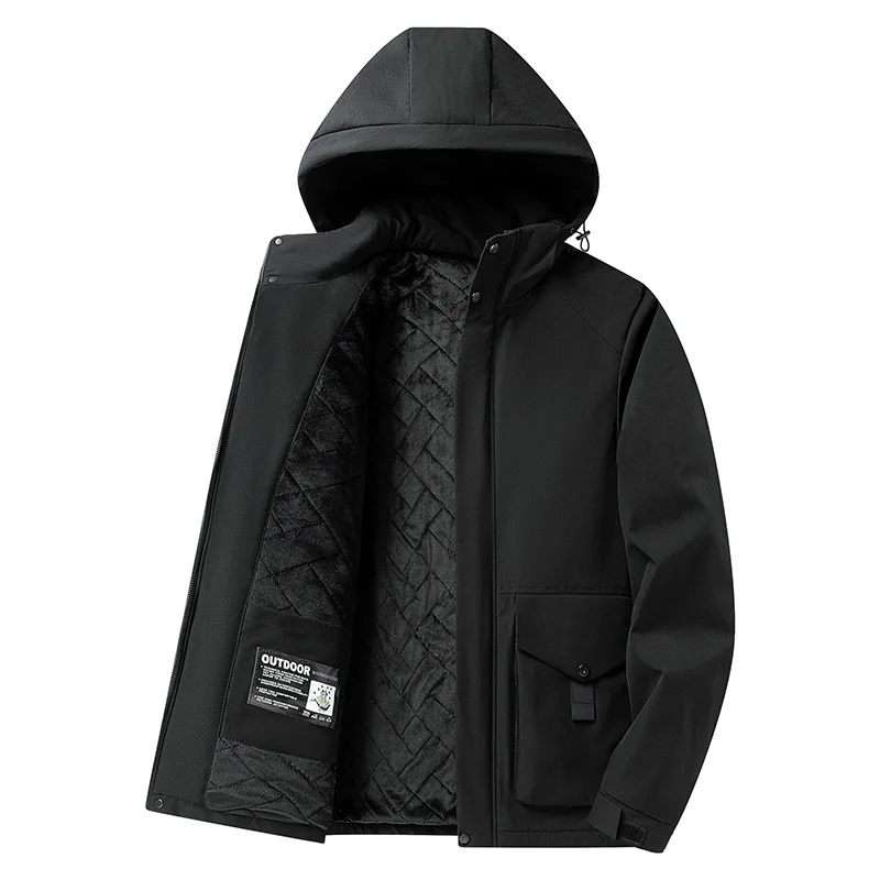 

Fashion Trend Plus Fleece Hooded Lapel Jacket for Men Slim Warm Winter Outdoor Overcoat Simple Workwear Coat Men's Casual Parkas