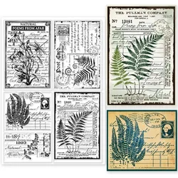 1pc Vintage Leaf Plants Background Clear Stamps 5.8x8.3inch Retro Text Silicone Clear Stamp Seals for DIY Scrapbooking Cards