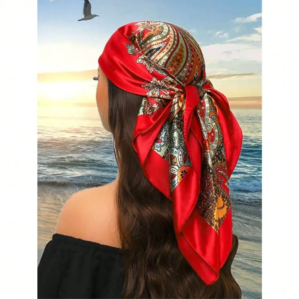 

1 шт. роскошный квадратный шарф с защитой от солнца, 35,4 дюйма, модный шарф с принтом, универсальный для всех сезонов.