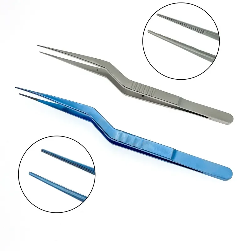 14CM Tissue Forcep Tweezers Plastic Serrated Tip Titanium /Stainless steel Ophthalmic eye Micro Surgical Instrument