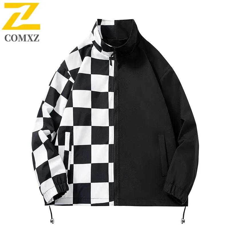

COMXZ Роскошная мужская куртка премиум-класса с решетчатым дизайном для альпинизма на открытом воздухе, ветрозащитное пальто с воротником-стойкой, износостойкая осенняя одежда