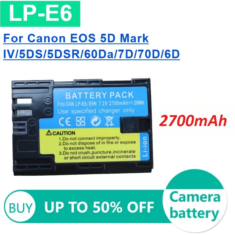 

2700mAh Camera Battery LP-E6 for Canon EOS 5D Mark II III IV 5DS 5DSR 60Da 7D 70D 6D Replaceable Battery