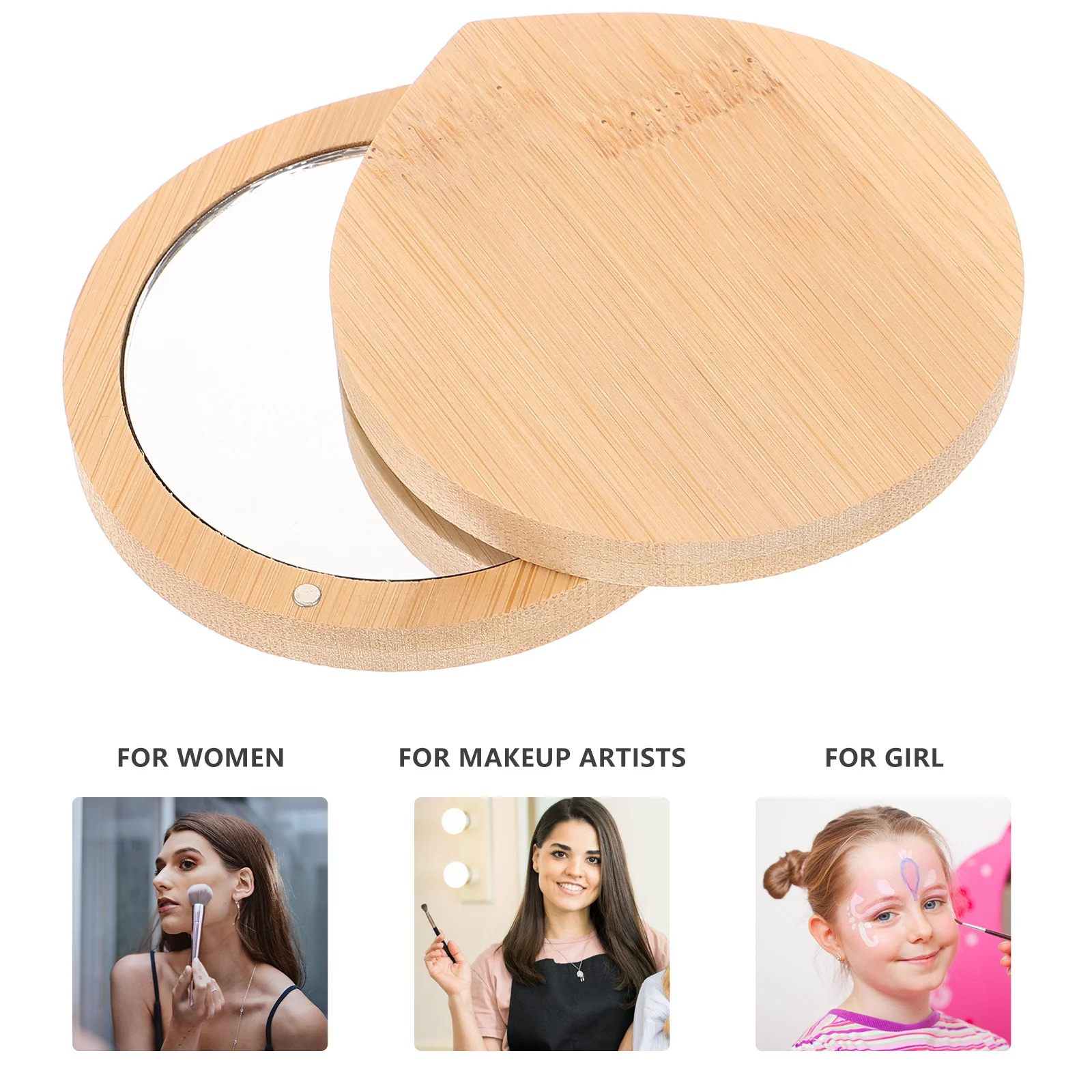 Bambusowe lusterko do makijażu dla kobiet, przenośne, mini, kieszonkowe, małe lusterko podróżne, lekkie i wytrzymałe.