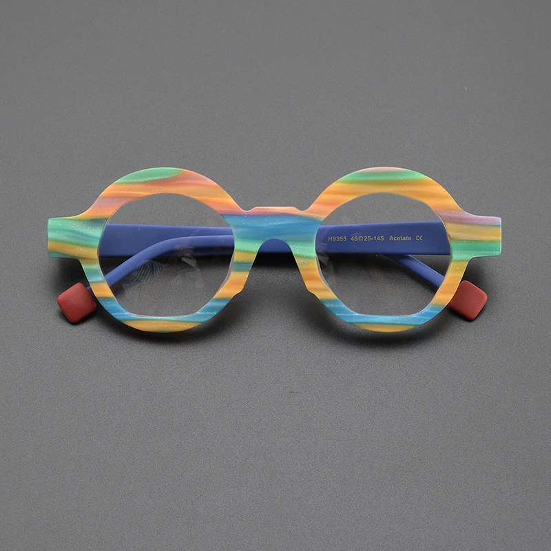 Fashion literary personality frosted round glasses frame niche splicing multi-color wide edge small frame prescription glasses