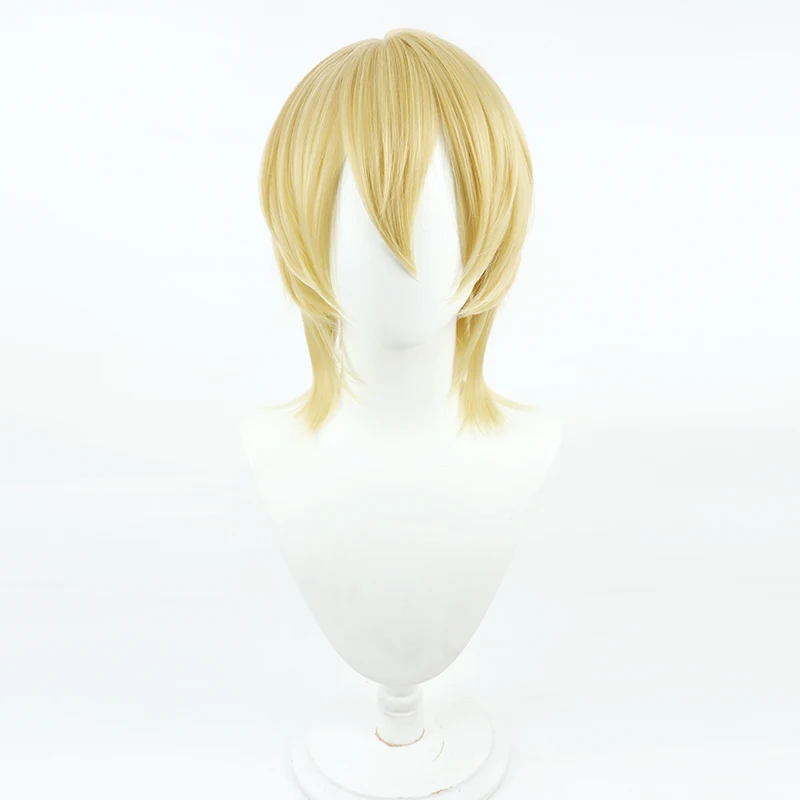 Dimitri Alexandre Bladud Cosplay Wig Fire Emblem Yellow Golden Short Heat Resistant Synthetic Hair Halloween Party + Wig Cap