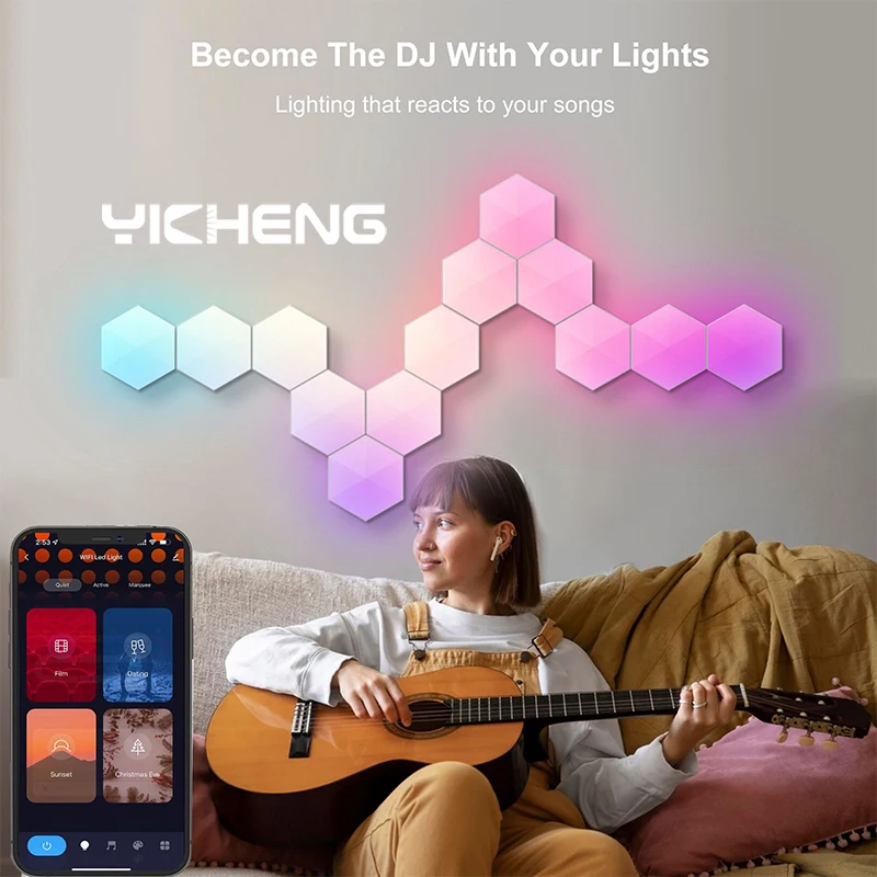 Moderne RGBIC LED Wand Lampe Smart APP Voice Control DIY Sechseckigen Waben Lichter LED Nachtlicht Für Computer Game Room Decor