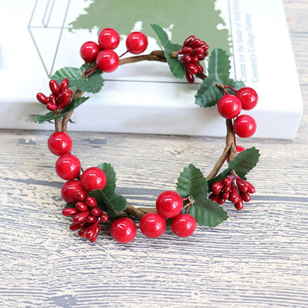 

4pcs Christmas Mini Wreath For Cup Holder Decor Berry Garland Simulated Tabletop Xmas Wreath Party Decor