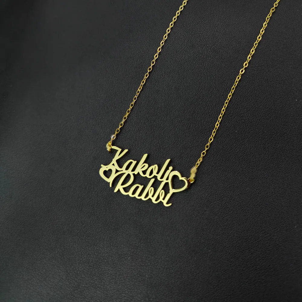 Collares de doble nombre personalizados con corazón para mujer, colgante de letras personalizadas de acero inoxidable, Gargantilla para hombres,