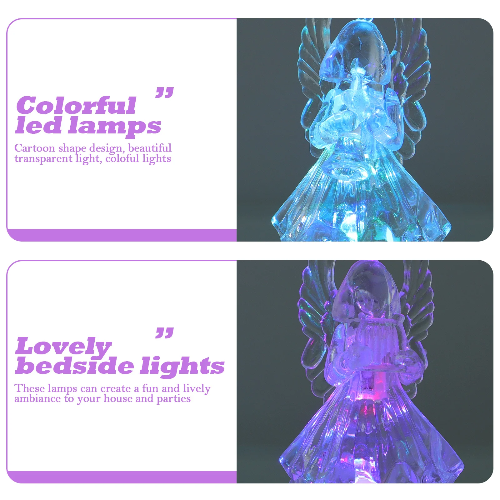 2 قطعة الملاك الاكريليك LED أضواء الليل مصابيح طاولة الكرتون الملونة أضواء السرير الزخرفية مصابيح عيد الميلاد المحيطة #1