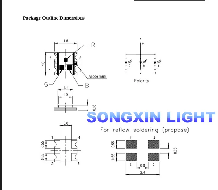 100PCS/Lot BGR SMD 0603 RGB Common Anode Led 0606 RGB LED Diode 4-Bin Size:1.6*1.6*0.55mm colorful Red/Green/Blue 1615