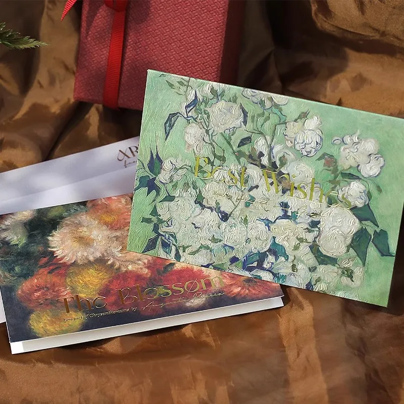 Tarjeta de felicitación con estampado de flores y plantas de viento, 4 piezas, Mensaje de bendición, tarjeta pequeña, los mejores deseos, paquete de regalo