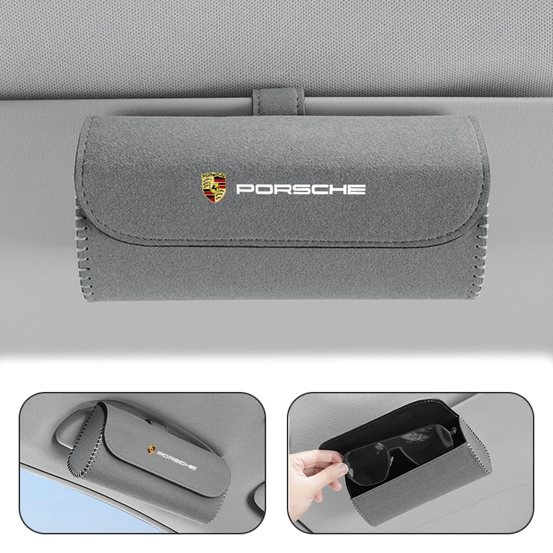 รถ Sun Visor แว่นตากรณีแว่นตาจัดเก็บกล่องสําหรับ Porsche Cayenne Panamera Macan 911 718 Cayman Taycan Boxster