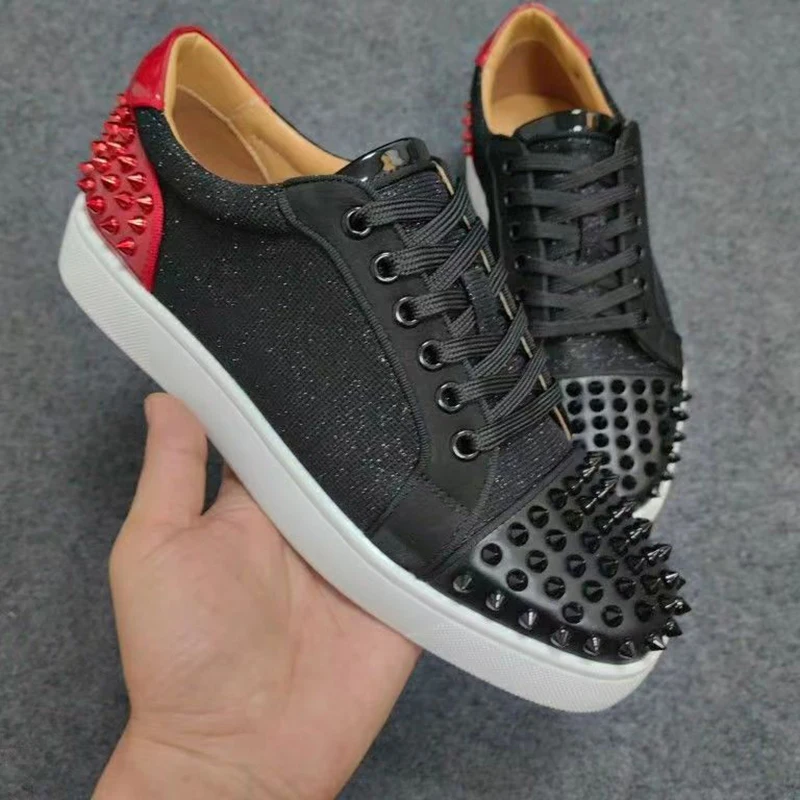 men fashion hip hop rock dress rivets shoes lace-up flats studded shoe breathable spikes sneakers brand designer trendy footwear