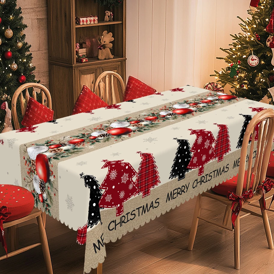 1 Piece Christmas-Themed Printed Tablecloth, Vintage Country Farmhouse Style, Christmas-Themed, with Lanterns and Wreath Pattern Design, Suitable for Christmas, New Year's Gatherings, Christmas Party Decorations, Kitchen Accessories, Room and Outdoor Decoration, Gift for Friends, Rectangular and Round Tablecloths, Various Sizes Available