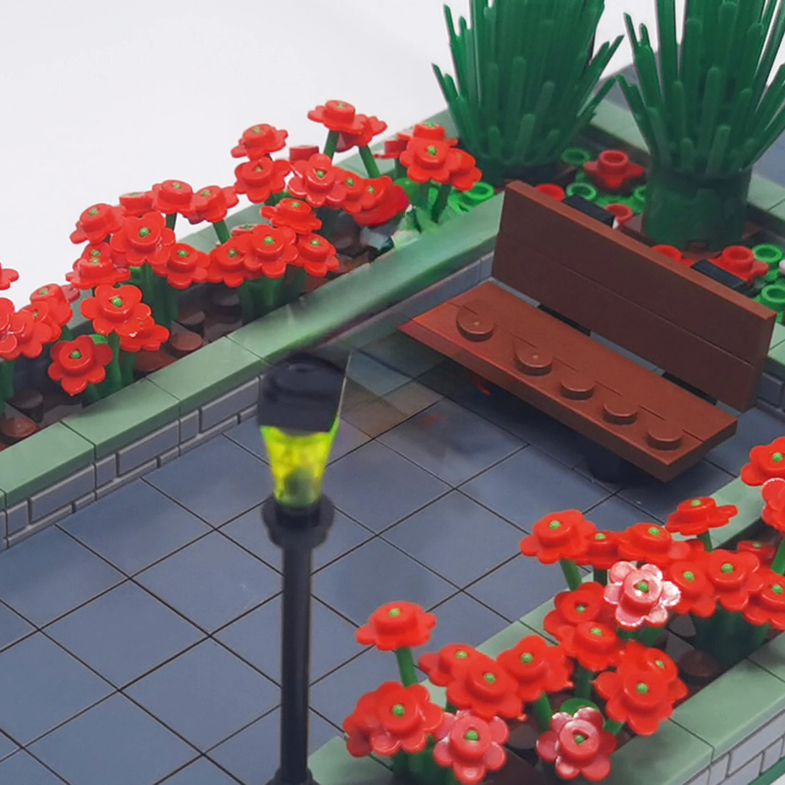 Scena di strada cittadina Building Blocks Modello Lampioni Panca Alberi Piccole particelle MOC Assemblaggio Mattoni Kid Creativo Giocattoli fai da te Regali