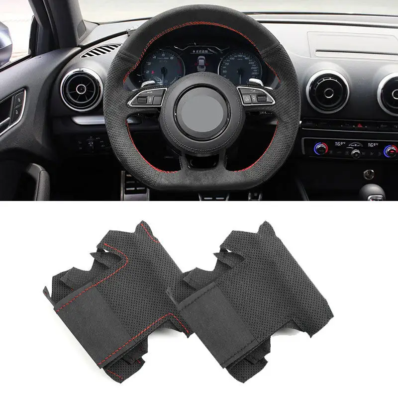 Car Steering Wheel Suede + Perforated Leather Cover Trim For Audi S3 2014 2015 2016 2017 S5 2012-2016 with Needles Threads Kits