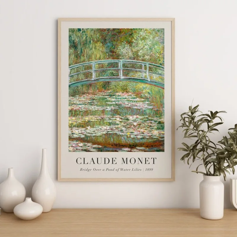 Claude Monet Exhibition Poster Bridge Over a Pond of Water Lilies Impression Sunrise Landscape Prints Canvas Painting Wall Decor