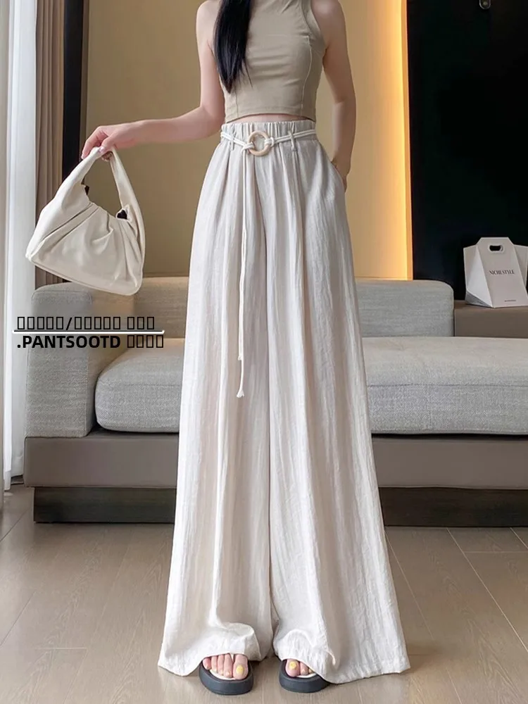 

High Waist Wide Leg Pants Summer Thin Linen Cotton Casual Floor Length Pants Lazy Sle Sun Protection Trousers for Women