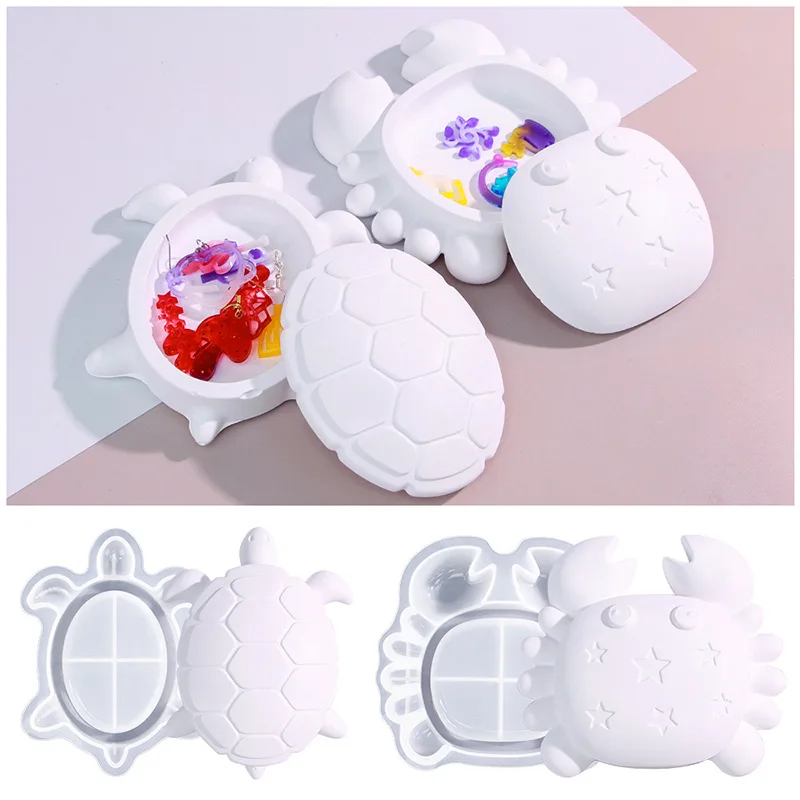Sea Turtle Crab Shell Box Silicone Mold DIY Resin Beach Decor Storage Box Ocean Theme Coastal Organizer Desk Deco Craft