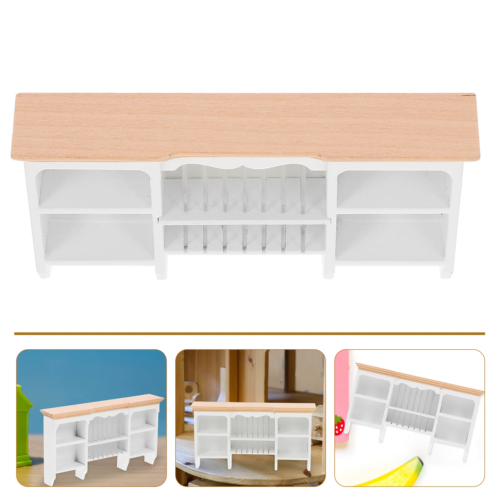 House Rack Miniature Toy Shelf Wooden Cabinet Kitchen Furniture Model