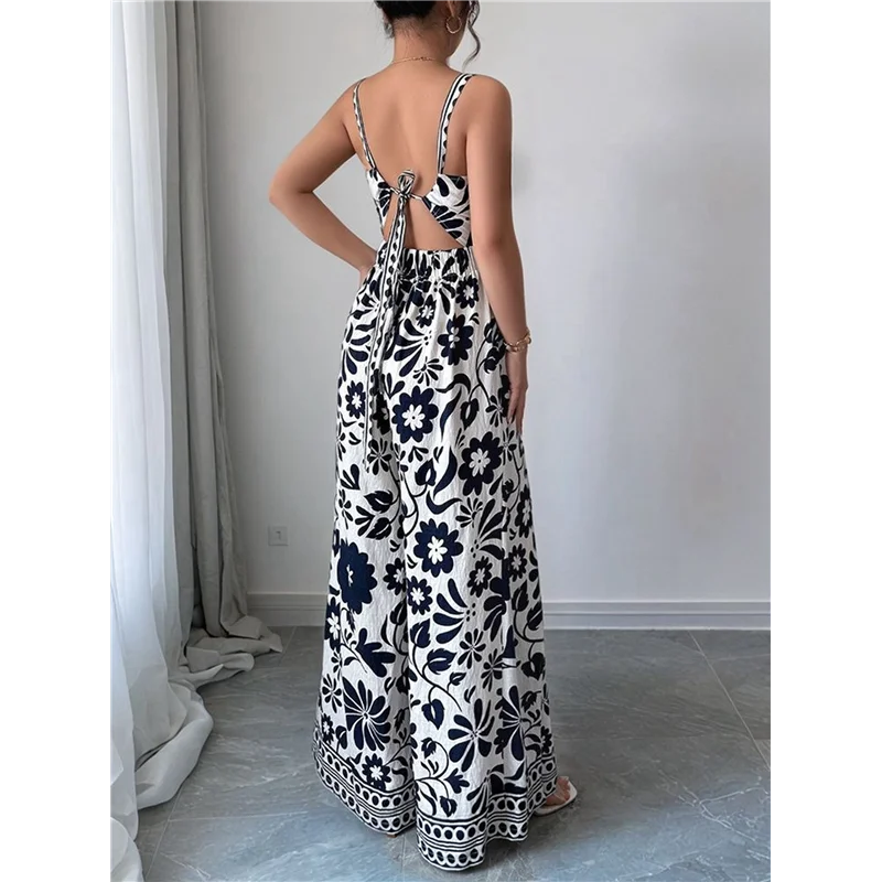 

ABP-2025 Spring And Summer Temperament Elegant Twisted Print Small Suspender Wide Leg Jumpsuit Women's