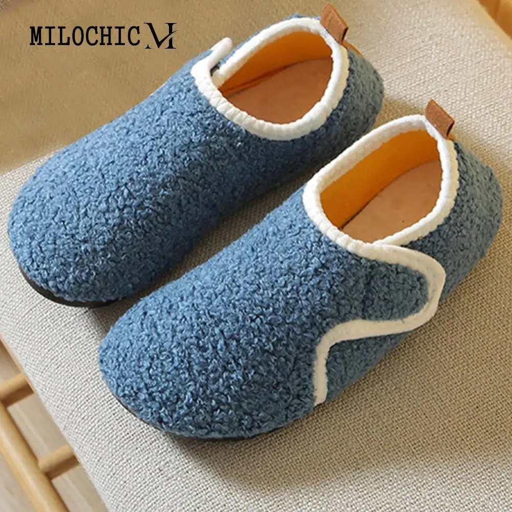 Unisex Furry Slippers Soft Plush Closed Toe Slippers Easy Fasten Plush Slip-on House Shoes Adjustable for Winter Indoor Outdoor