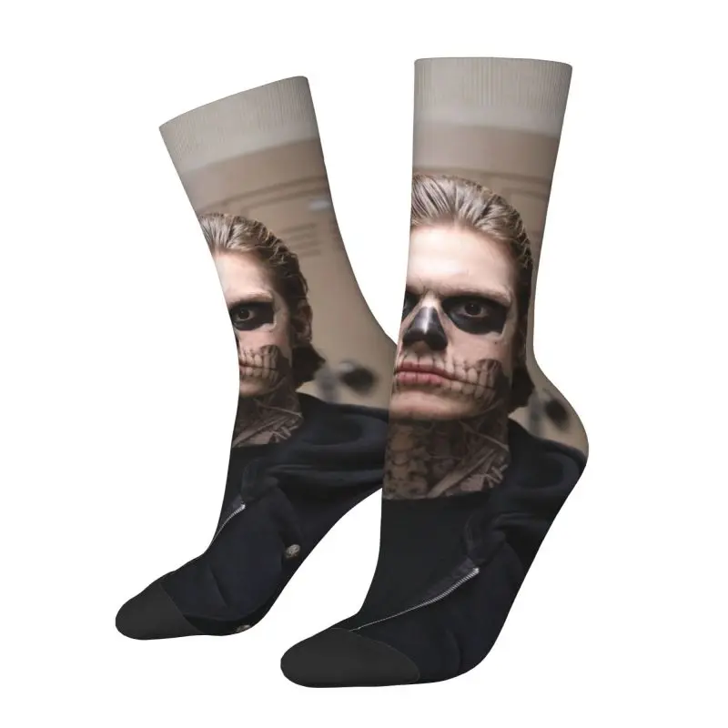 Novelty Mens Actor Star Movie Evan Peters Dress Socks Unisex Warm Breathbale 3D Printing Crew Socks