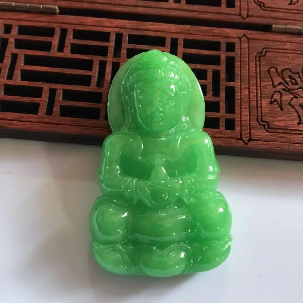 

Certified Jade Guanyin Pendant Necklace Men Women Fine Jewelry Myanmar Jadeite Burma Green Jade Guanyin Bodhisattva Necklaces