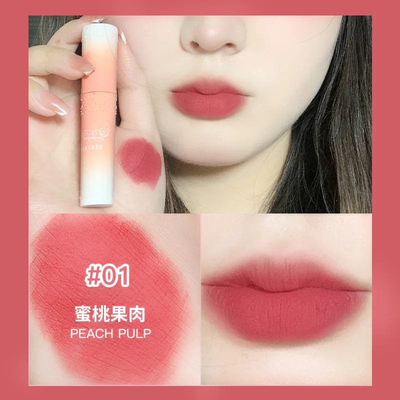 MEMERABA-Névoa Suave Creme Lip Mud, Matte Velvet Lip Glaze, Batom Anjo Pêssego