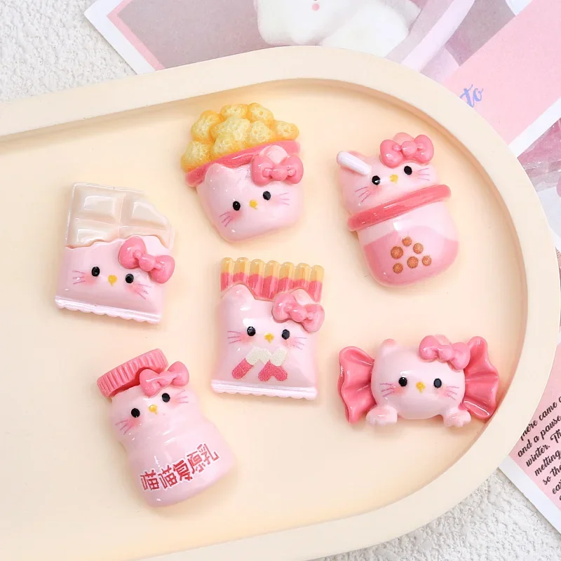 5pcs Pink Snack Hello Kitty Resin Flatback DIY Accessories Cartoon Sanrio Kt Milk Biscuit Resin Charms Decorative Accessories