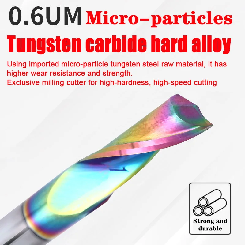KINGYA HRC58 Seven-Color Coating and Without Coating Aluminum Single-Edge Tungsten Carbide Milling Cutter D3.175-D12 1F