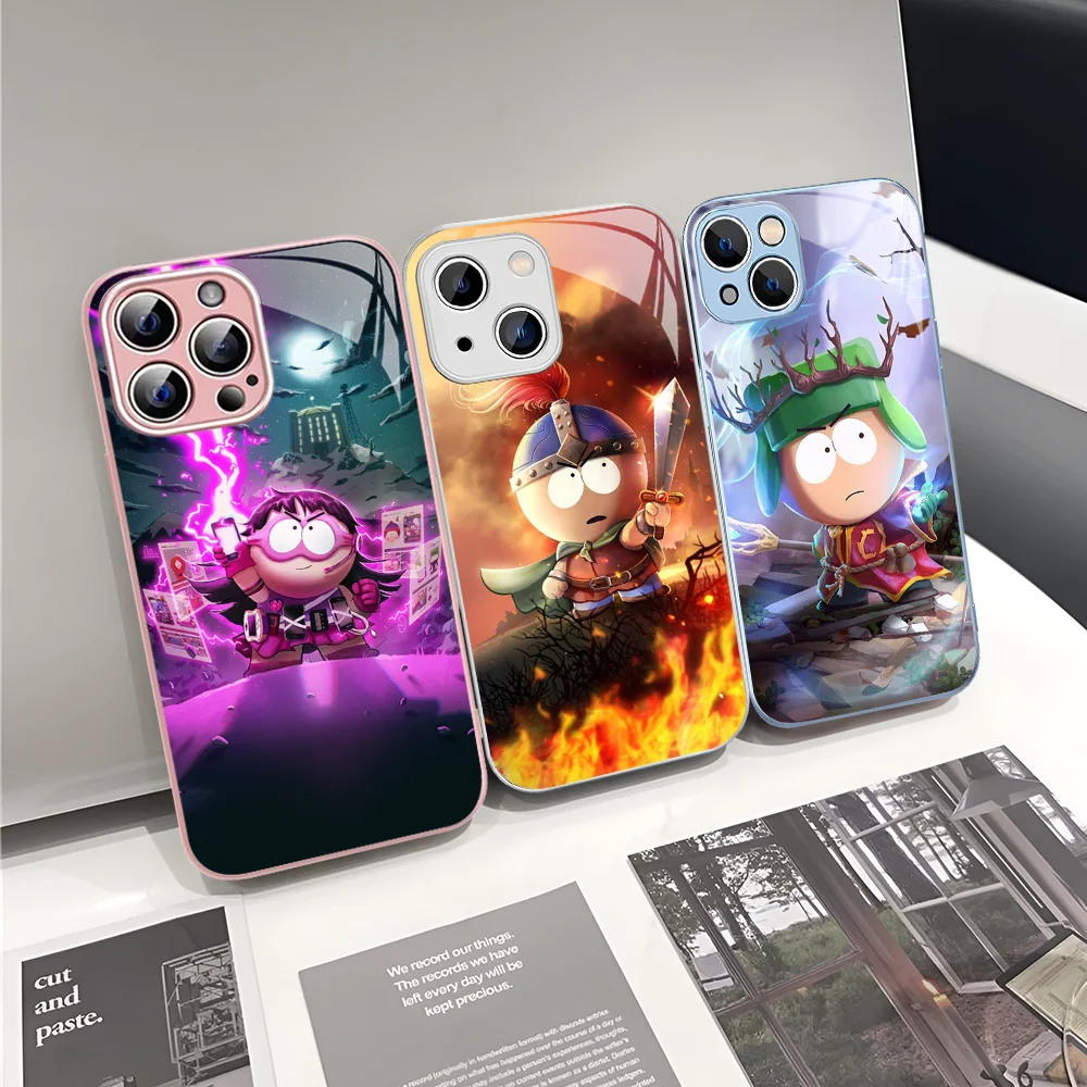 S-South Cartoon P-Parks Phone Case Tempered Glass For Iphone 14 13 12 11 Pro Mini XS MAX 14Plus X XS XR Cover