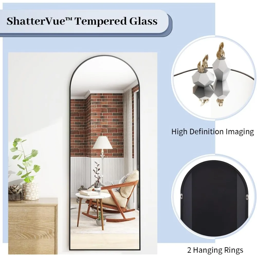 Full-Length Arched Top Floor Mirror with Stand for Wall or Leaning, 64x21 inches, Ideal for Home and Dressing Room