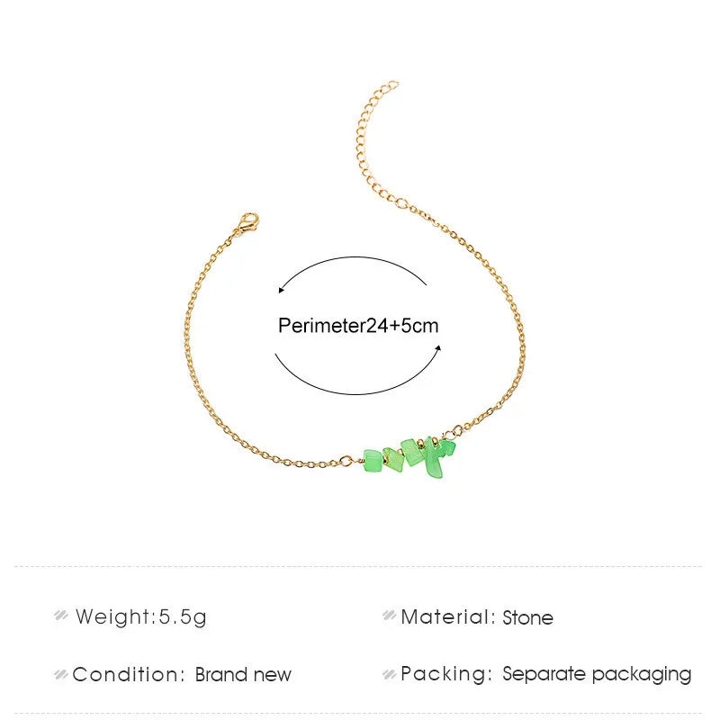2025 Fashion Women Green Irregular Stones Anklet Foot Bangle Beach Footwear Anklets Summer Party Bohemian Style Jewelry