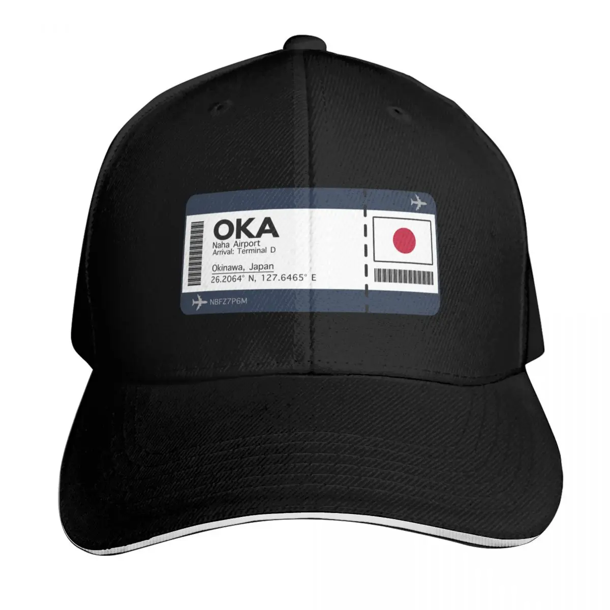 OKA Okinawa Naha Airport Boarding Pass Ticket Baseball Cap Cotton Twill Breathable Contrast Two Tone Brim Snapback Flat Bill