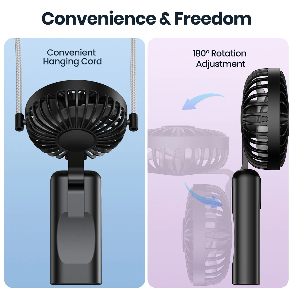 

Portable Mini Fan,2400mAh USB Rechargeable Hand Neck Fan 3in1 Personal Electric Fan Standing Fans for Room Camping Foldable