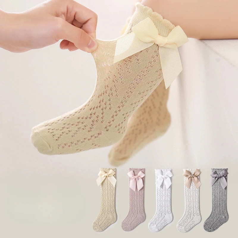 New Arrival Baby Socks Toddler Baby Girl Bow Cotton Summer Mesh Baby Knee Socks Newborn Infant Non-slip Long Boys Socks