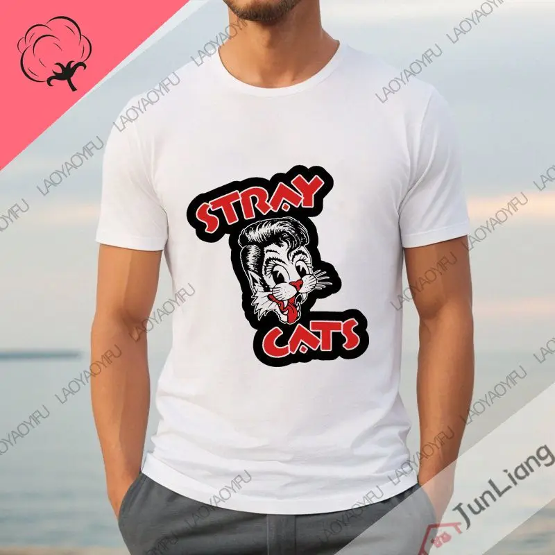 Stray Cat Anniversary T-shirt, Concert T-shirt, 2019 summer new short sleeve loose unisex front back 100% cotton  top