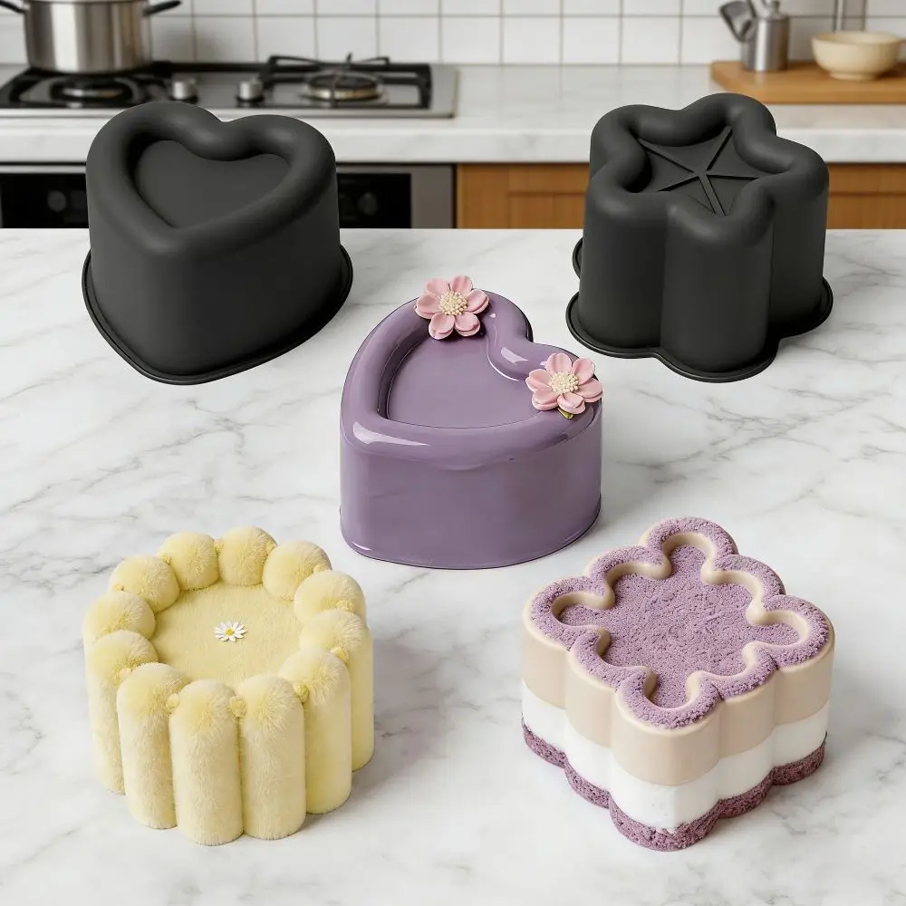 Wavy Lace Silicone Cake Mold Heart Shaped Concave Design Mousse Cake Mold Reusable Cylindrical Mold Wedding Party