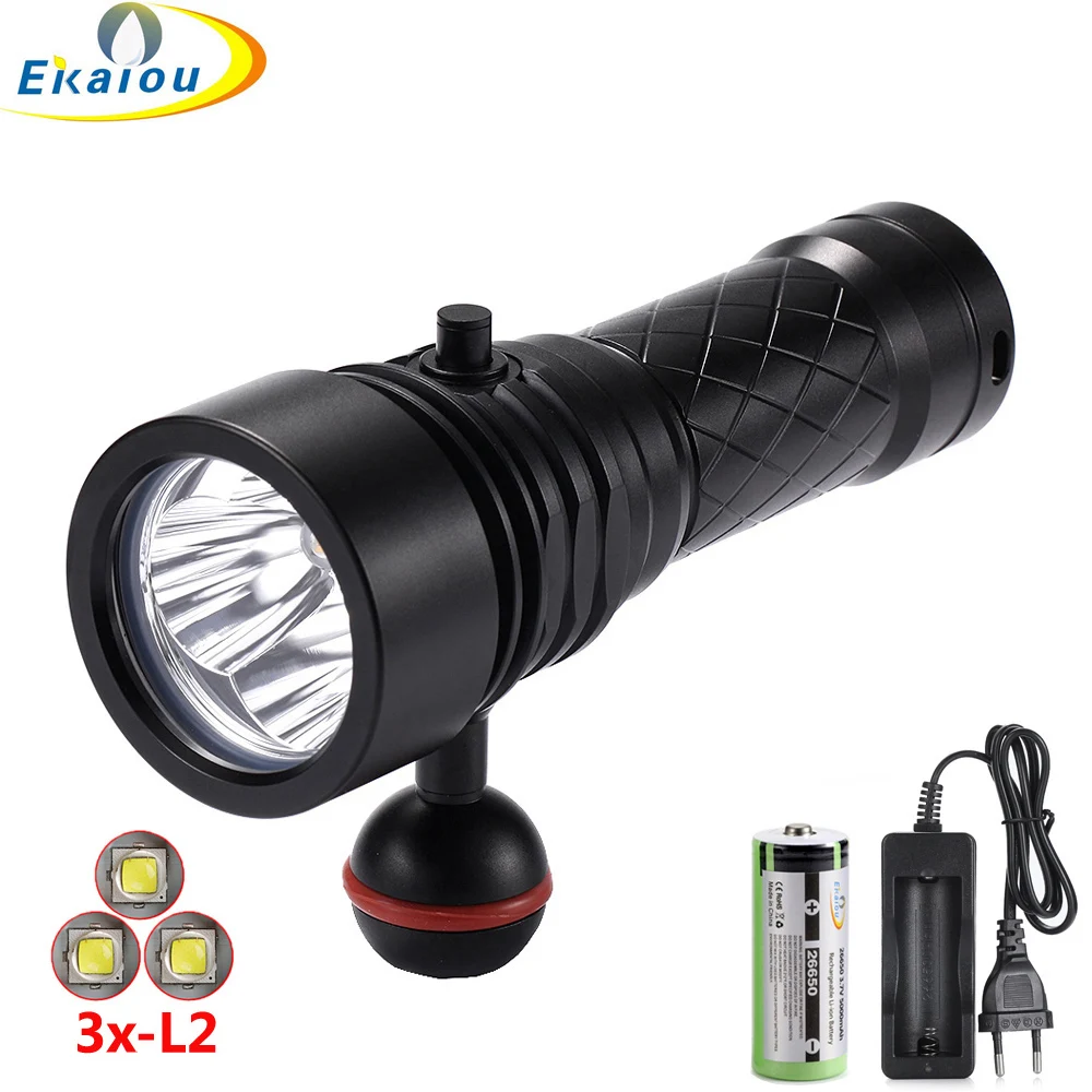 3 LEDs L2 White / Yellow Light Diving Flashlight Super Bright 100M Powerful Waterproof Underwater Hunting Catch Fish Lamp