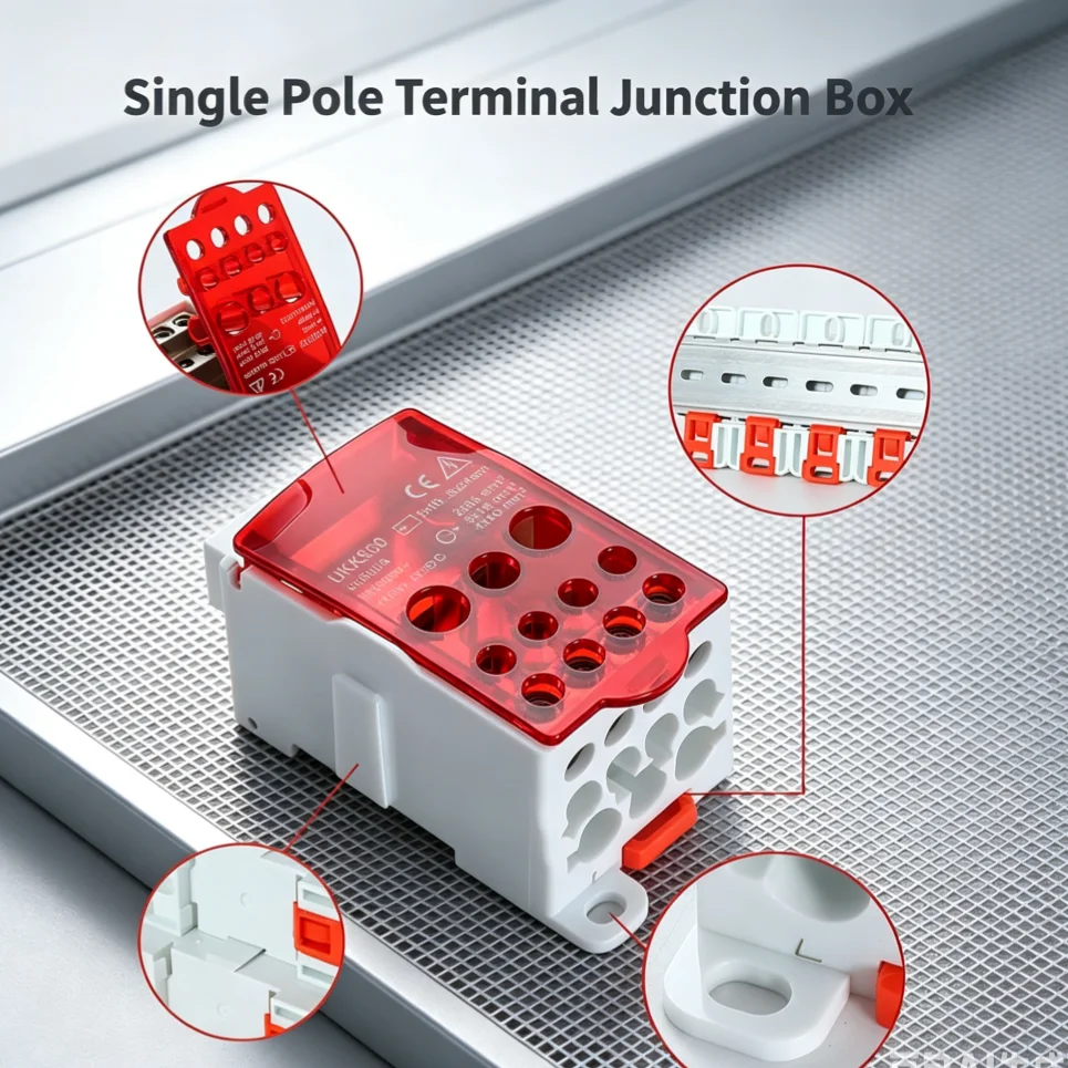 High-Current Distribution Terminal: One-In-Multi-Out, 500A Max, Pure Copper, PA Housing, for Control Cabinets
