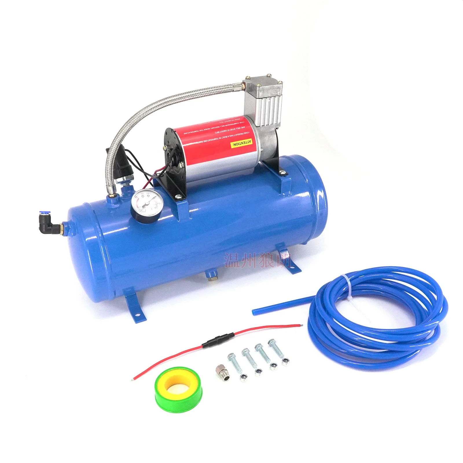 4 Trumpet Air Horn 12V Compressor Kit Blue Tank Gauge for Train Truck Car 150PSI Trumpet Air Horn Iron Tweeter Speaker CE Rohs