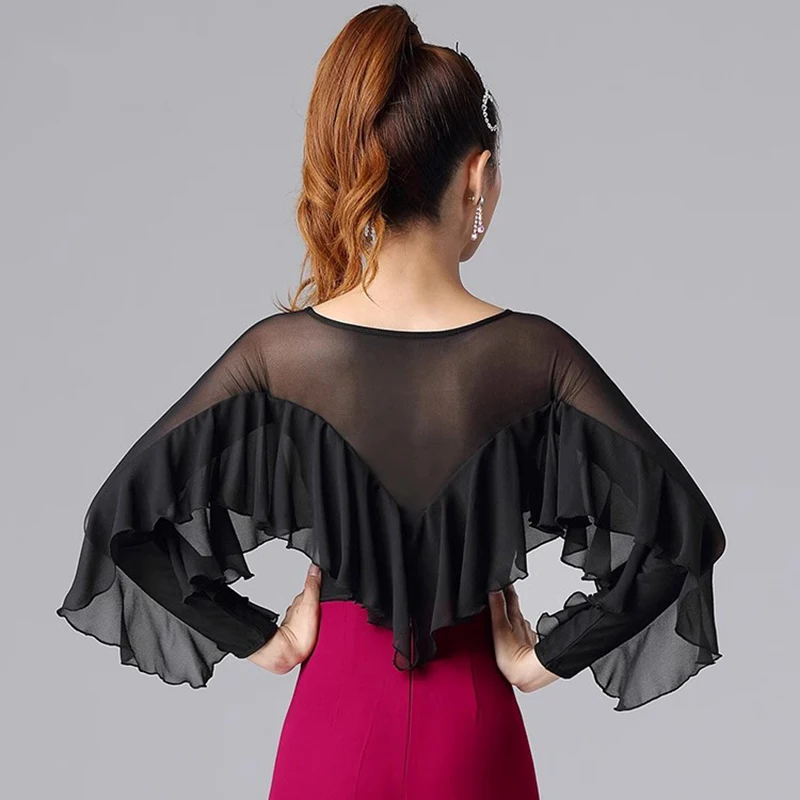 New Sexy Latin Dance Tops Women\'s Waltz Practice Clothes Ruffles National Standard Ballroom Leotard Modern Bodysuit Costumes