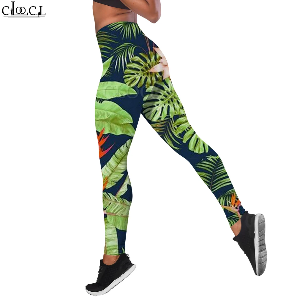 

CLOOCL Nordic Modern Leggings European Leaf Printed Jogging Yoga Stretch Pants High Waisted Trousers Women Clothing