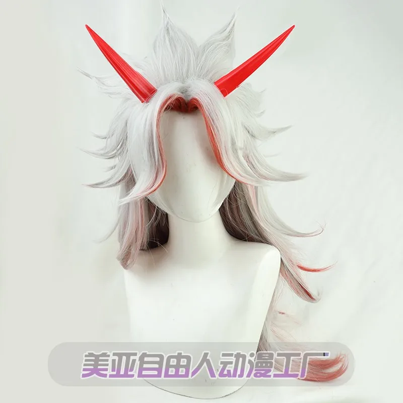 

Genshin Impact Arataki Itto Cosplay Wig, Inazuma, Widow's Peak, Layered Anti-Warp Style with Red Horn Props