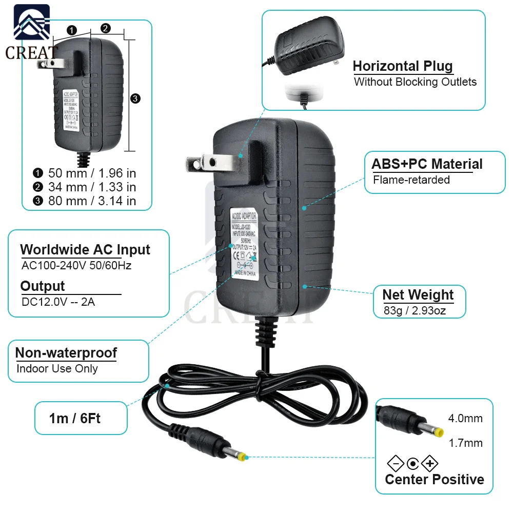 Adapter wtyczki EU/US wtyczka Adapter przełączania przełącz zasilanie konwerter AC 100-240V do DC 12V 2A 4.0X1.7MM