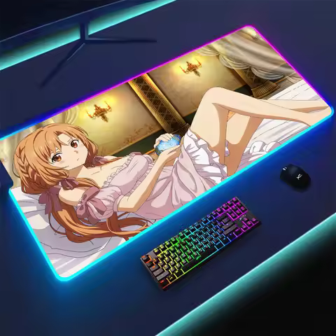 Sword Art Online Yuuki Asuna SAO Large RGB Mouse Mat Space Desk Mat LED Gaming Mousepad Big Luminous Desk Pad Backlit Mouse Pad