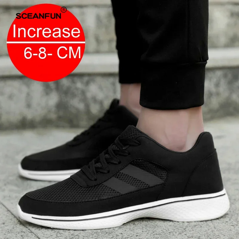 Men Sneakers Mesh Breathable 8cm 6cm Optional Heightening Shoes For Man Black Elevator Shoes Outdoor Casual Sport Running Shoes