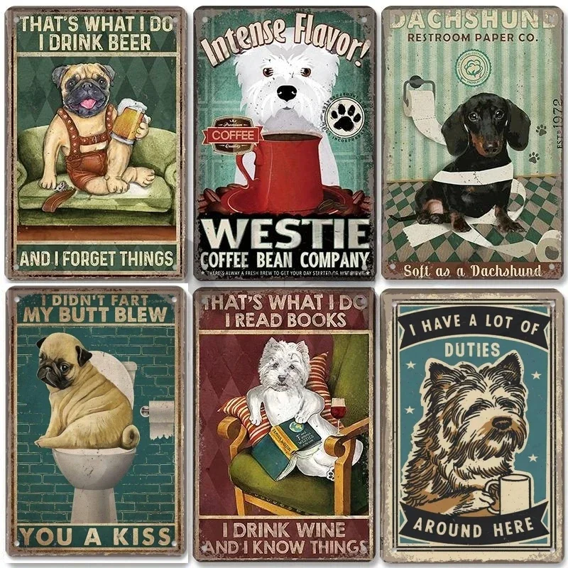 Vintage Pet Dog Metal Tin Signs Decor bassotto placche piatto bere caffè vino leggi libro segni di metallo poster decorazione della parete